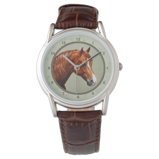 Chestnut Morgan Horse Sage Green Watch (Front)