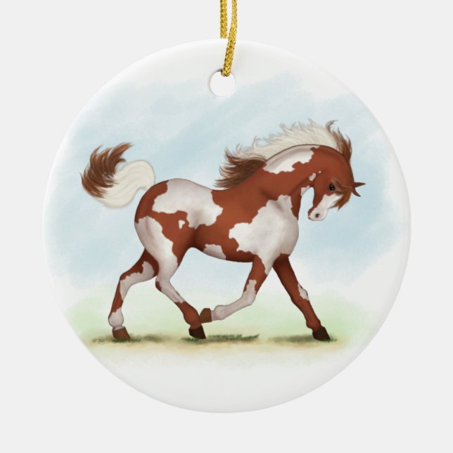Chestnut Overo Skewbald Horse Ceramic Tree Decoration (Front)