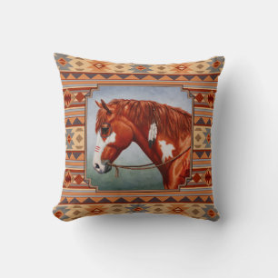 Chestnut Pinto Horse Southwest Indian Design Cushion