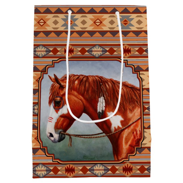 Chestnut Pinto Horse Southwest Indian Design Medium Gift Bag (Back)