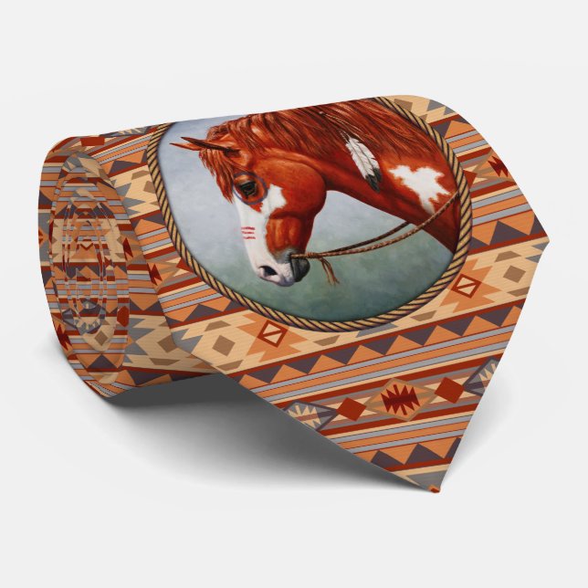 Chestnut Pinto Horse Southwest Indian Design Tie (Rolled)