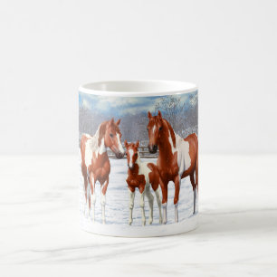 Chestnut Pinto Sorrel Paint Quarter Horses In Snow Coffee Mug