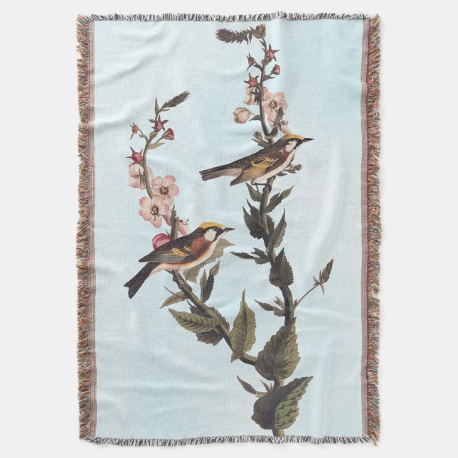 Chestnut-Sided Warbler Audubon Bird on Wildflower Throw Blanket (Front Vertical)