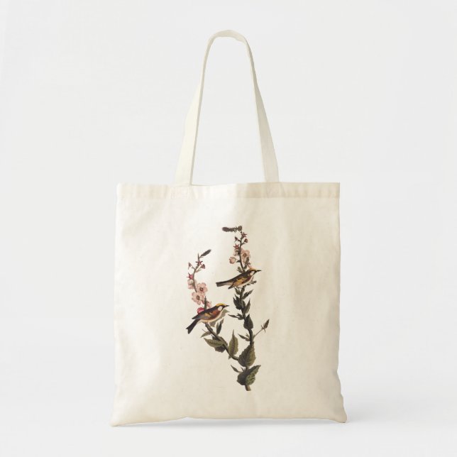 Chestnut-Sided Warbler Audubon Bird on Wildflower Tote Bag (Front)
