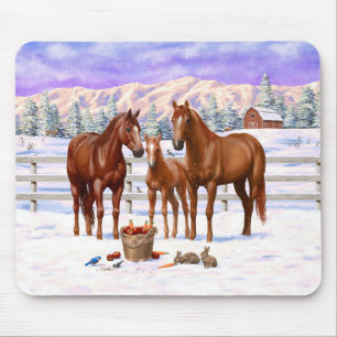 Chestnut Sorrel Quarter Horses In Snow Mouse Mat
