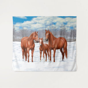 Chestnut Sorrel Quarter Horses In Snow Tapestry