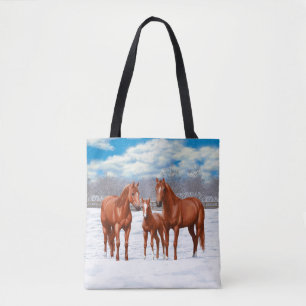 Chestnut Sorrel Quarter Horses In Snow Tote Bag