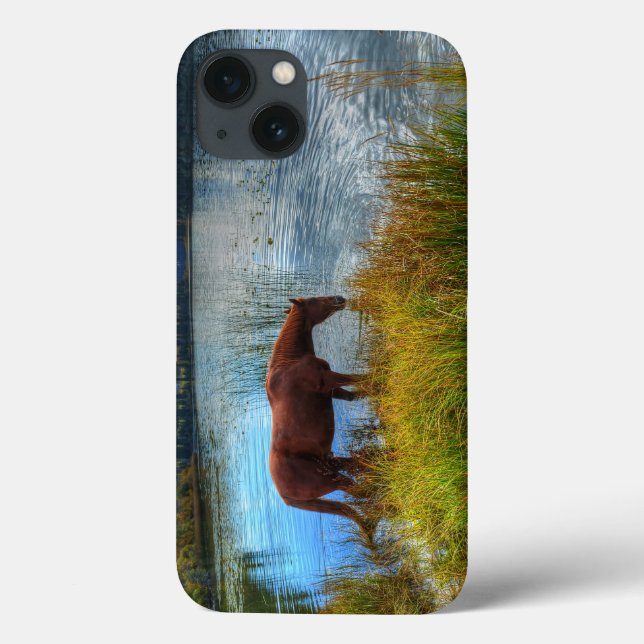 Chestnut Stallion Drinking At Scenic Lake Photo Case-Mate iPhone Case (Back)