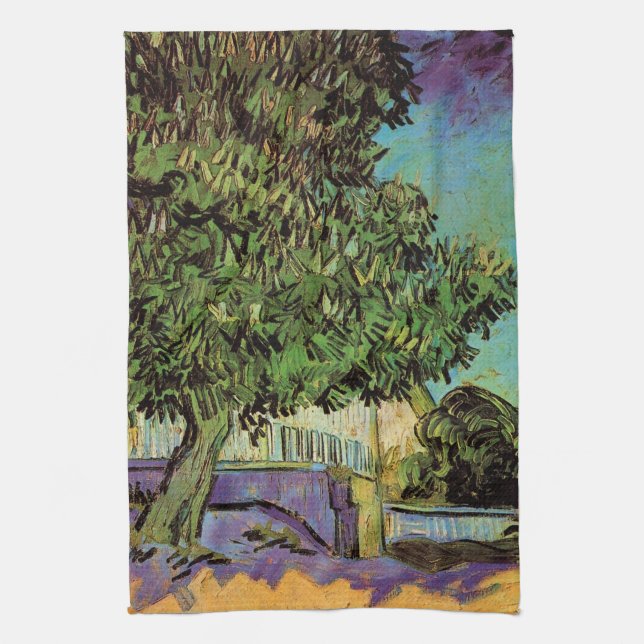 Chestnut Tree in Blossom by Vincent van Gogh Tea Towel (Vertical)