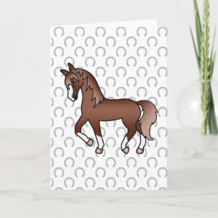 Chestnut Trotting Horse Cute Cartoon Illustration Card