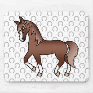 Chestnut Trotting Horse Cute Cartoon Illustration Mouse Mat