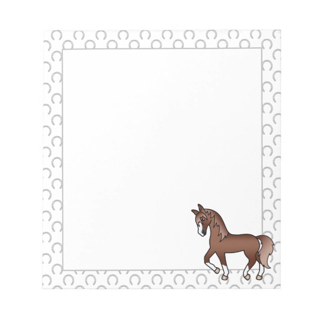 Chestnut Trotting Horse Cute Cartoon Illustration Notepad (Front)