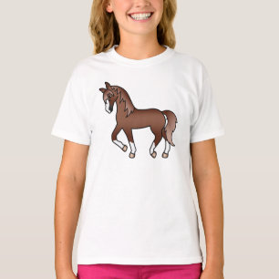 Chestnut Trotting Horse Cute Cartoon Illustration T-Shirt