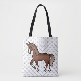 Chestnut Trotting Horse Cute Cartoon Illustration Tote Bag