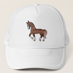 Chestnut Trotting Horse Cute Cartoon Illustration Trucker Hat