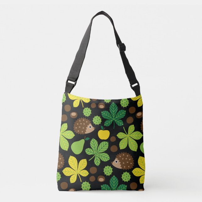 Chestnuts & Hedgehog Seamless Pattern Crossbody Bag (Front)