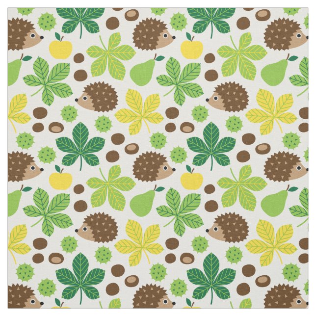 Chestnuts & Hedgehog Seamless Pattern Fabric (Swatch)