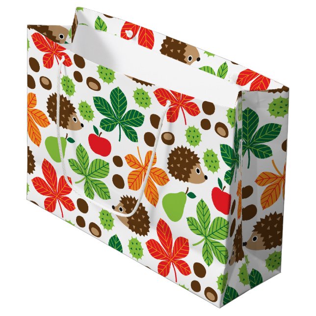 Chestnuts & Hedgehog Seamless Pattern Large Gift Bag (Front Angled)