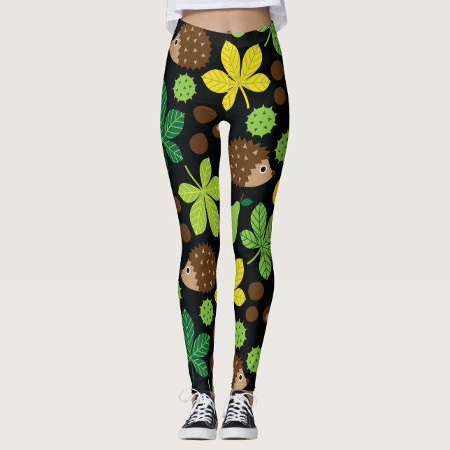 Chestnuts & Hedgehog seamless pattern (ver.6) Leggings (Front)