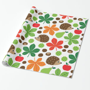 Chestnuts & Hedgehog Seamless Pattern Wrapping Paper