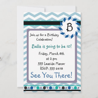 Cheveron Monogram Card with blue, teal, grey