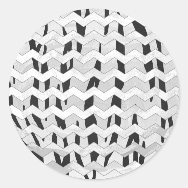 Cheveron Tiger Black and White Print Classic Round Sticker (Front)