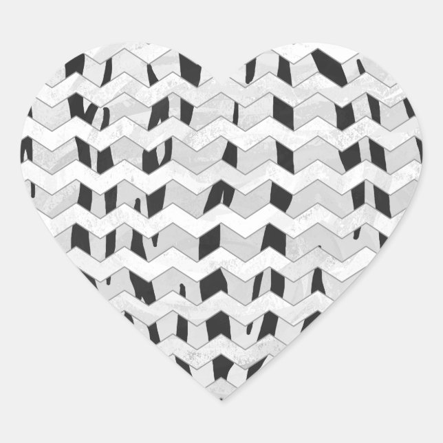 Cheveron Tiger Black and White Print Heart Sticker (Front)