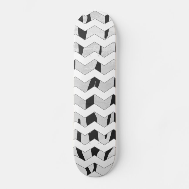 Cheveron Tiger Black and White Print Skateboard (Front)
