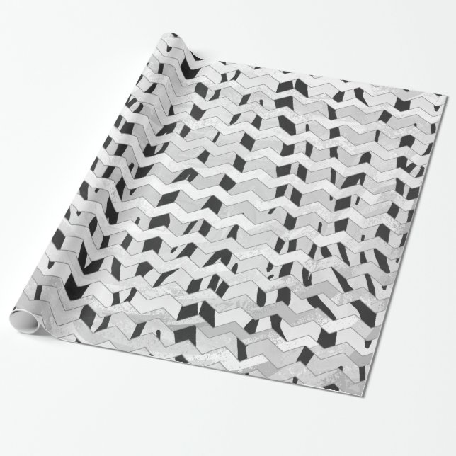 Cheveron Tiger Black and White Print Wrapping Paper (Unrolled)