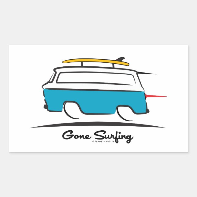 Chevrolet Corvair Greenbrier Gone Surfing Rectangular Sticker (Front)