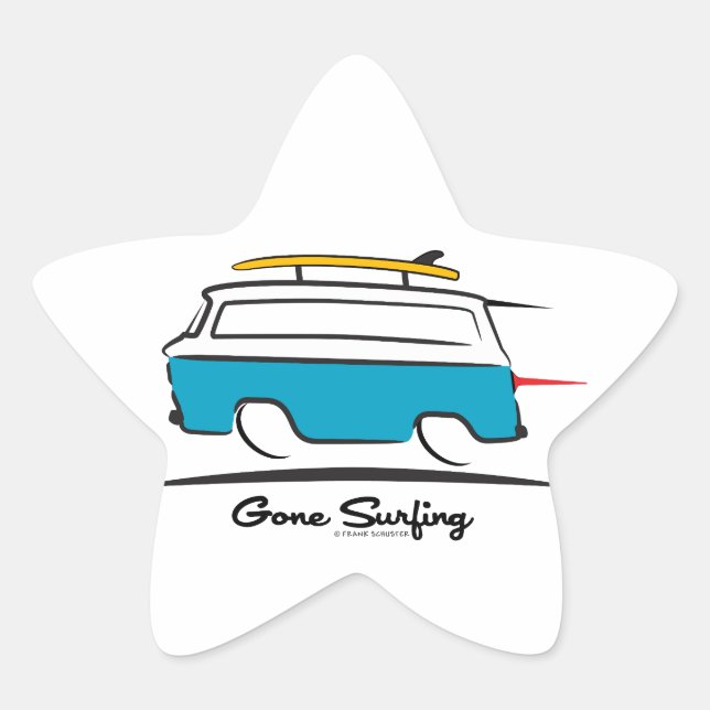 Chevrolet Corvair Greenbrier Gone Surfing Star Sticker (Front)