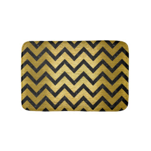 CHEVRON9 BLACK MARBLE & GOLD BRUSHED METAL (R) BATH MAT