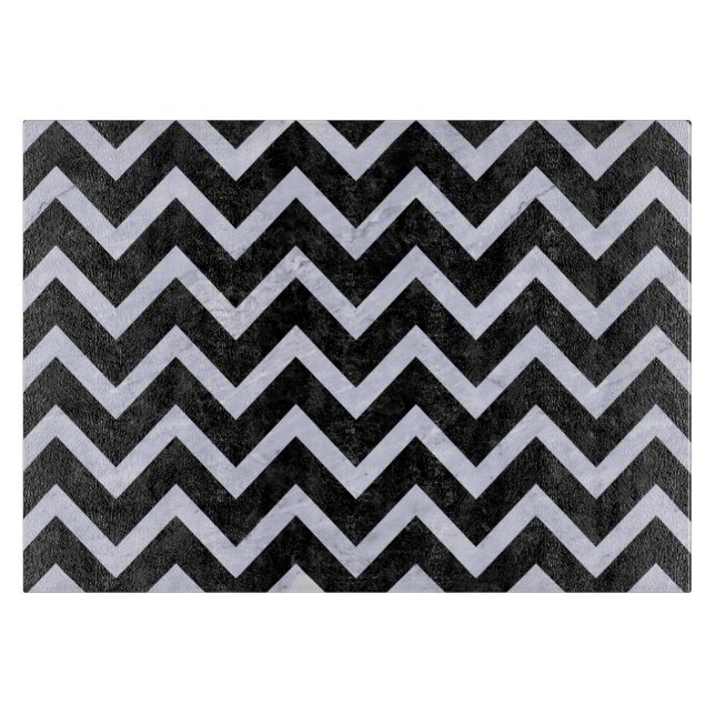 CHEVRON9 BLACK MARBLE & WHITE MARBLE CUTTING BOARD (Front)