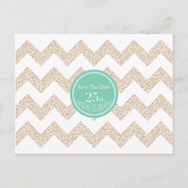 Chevron 25th Birthday Save the Date Choose Colour Announcement Postcard (Front)