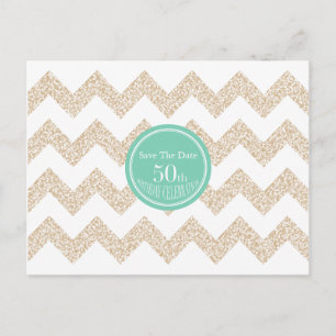 Chevron 50th Birthday Save the Date Choose Colour Announcement Postcard