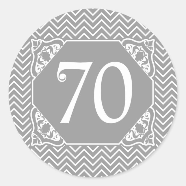 Chevron 70th Birthday Classic Round Sticker (Front)