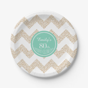 Chevron 80th Birthday Paper Plates Choose Colour