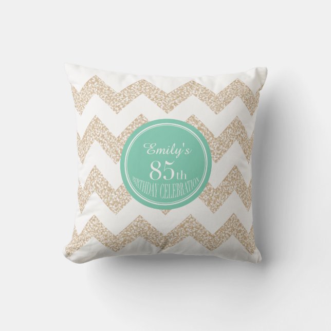 Chevron 85th Birthday Celebration Pillow with name (Front)
