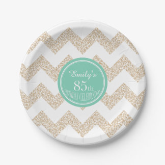 Chevron 85th Birthday Paper Plate Choose Colour