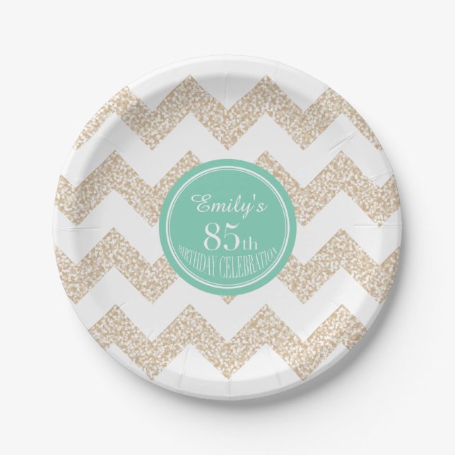 Chevron 85th Birthday Paper Plate Choose Colour (Front)