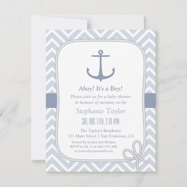 Chevron Anchor Nautical Baby Shower Invitations (Front)