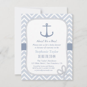 Chevron Anchor Nautical Baby Shower Invitations