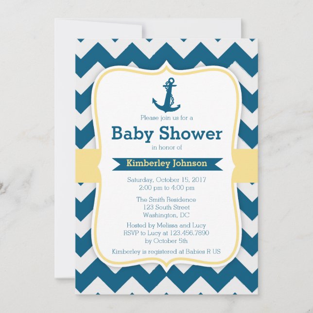 Chevron Anchor Nautical Baby Shower Invitations (Front)