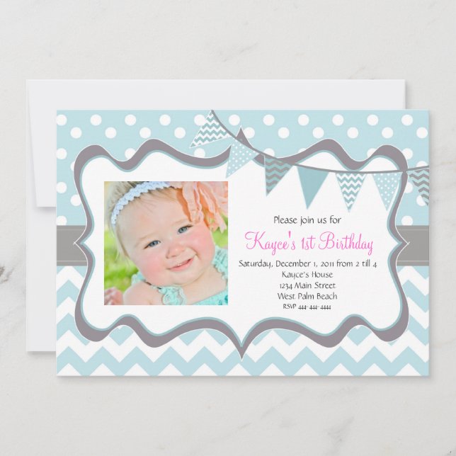 Chevron and Dots Pendant Birthday Invitation (Front)