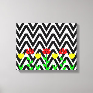 Chevron and Flowers Modern Floral Art Print