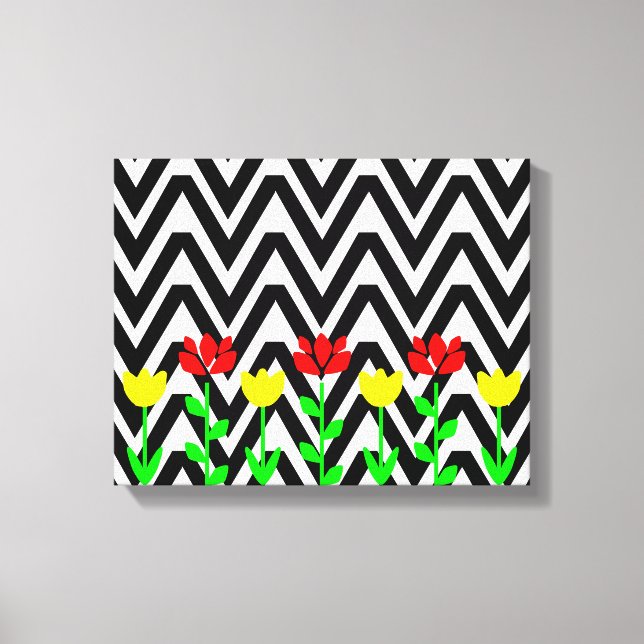 Chevron and Flowers Modern Floral Art Print (Front)