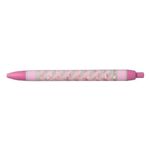 Chevron and Glitter Black Ink Pen