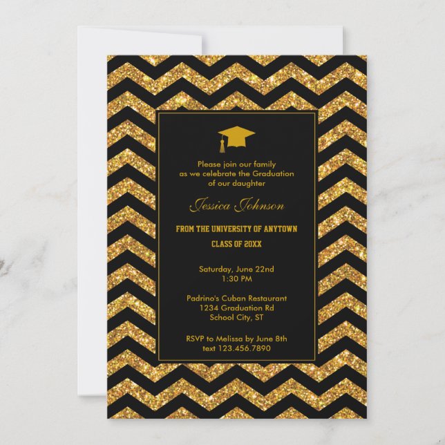 Chevron and Glitter Graduation Invitation (Front)
