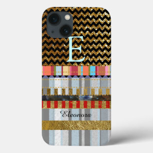 chevron and stripes with custom name and initial iPhone 13 case