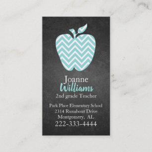 Chevron Apple on Chalkboard Teachers Business Card